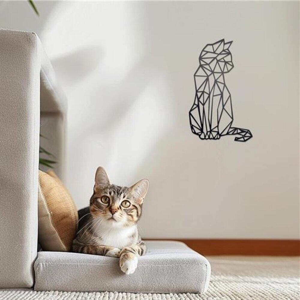 Geometric Black Cat Wall Art Metal Sculpture Home Décor Animal Wall - Picture 3 of 8